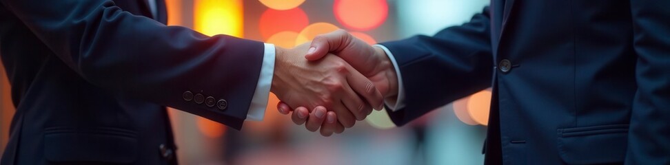 Business colleagues shaking hands, sealing a deal, corporate partnership, table, professional agreement
