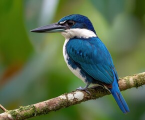Collared Kingfisher, Todiramphus chloris, a small colorful bird in a natural forest setting