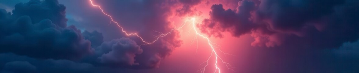 Fierce lightning bolt cracks through ominous clouds, meteorology, dramatic lighting, sky photography