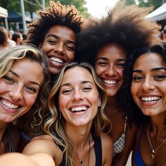 Fototapeta premium Group of friends of different ethnic backgrounds taking a selfie.
