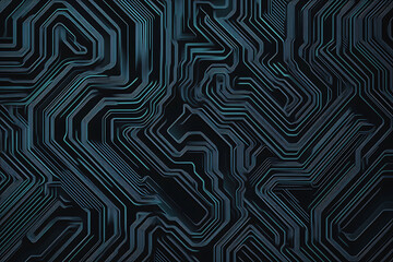 Abstract close-up of a glowing blue digital circuit board, showcasing intricate connections and technological design on a black background.

