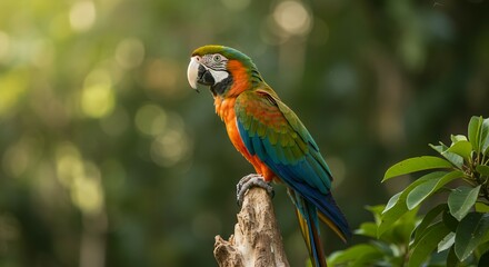 Obraz premium Colorful Macaw Parrot Perched on a Tree Branch in Tropical Forest