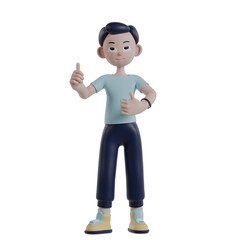 3d render man character finger posing ok with 2 thumbs up gesture