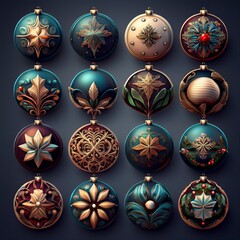 set of christmas tree decorations