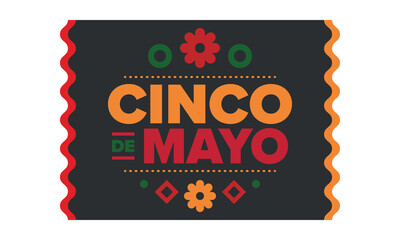 Cinco de Mayo in Mexico. Traditional mexican fiesta in May. National happy holiday with carnival, festival and parade. Latin american and spanish pattern. Illustration with sombrero. Vector poster