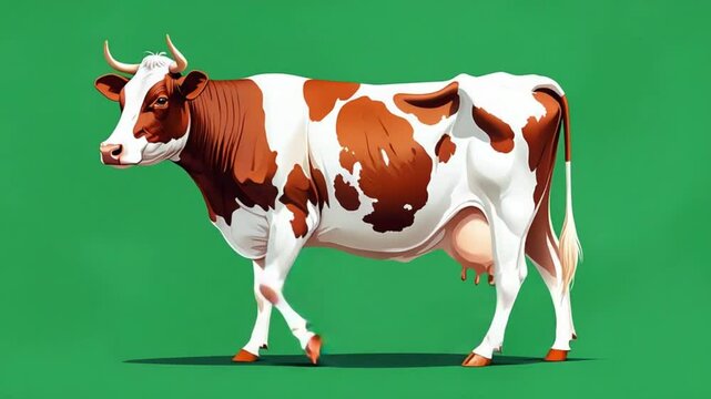 Brown and White Dairy Cow Illustration on Green