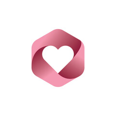 Hexagon pink heart icon logo design vector. Heart love logo.