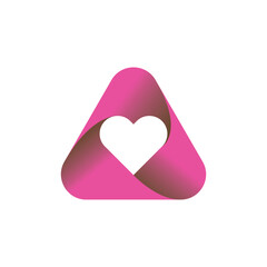 Triangle pink heart icon logo design vector. Heart love logo.