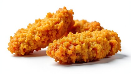 Crispy fried chicken strips isolated on white , minimal, clean