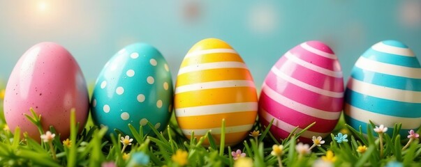 Speckled & striped Easter eggs, colorful backdrop, spring, craft