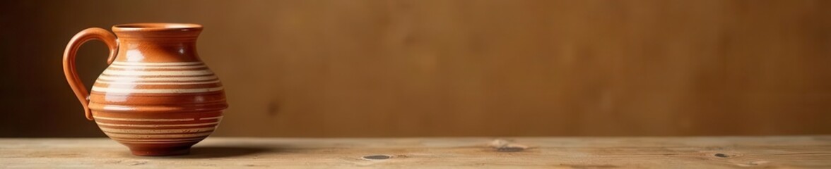 Striped orange-brown ceramic jug Rustic handmade pottery , traditional, rustic