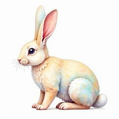 Whimsical watercolor bunny, pastel hues, white background , illustration, poster, pastel