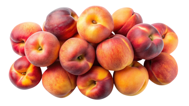 A pile of juicy peaches with a vibrant red and yellow color scheme