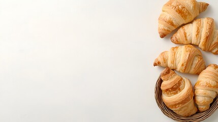 Golden Brown Croissants on Rustic White Tabletop