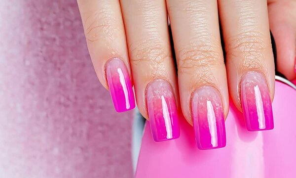 Pink gradient nail art tutorial featuring long square acrylics