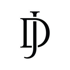 this is a flat monogram logo design of an initial letter JD in serif font  that looks classic on a black color on a white background