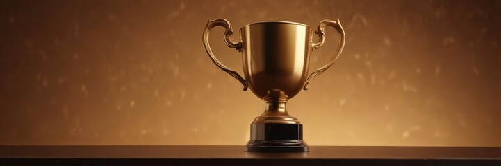 Fototapeta premium Abstract bronze trophy silhouette, golden cup detail, stylish gradient backdrop , top, graphic, success