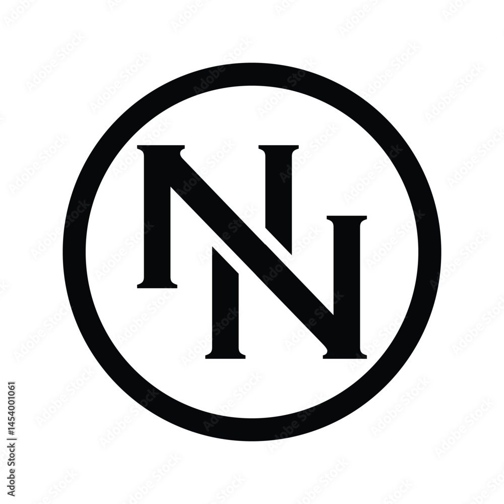 Poster this is a flat monogram logo design of an initial letter nn inside a circle shaped frame that looks 