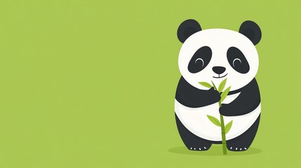 Fototapeta premium Digital illustration of a cute panda cartoon character eating bamboo.