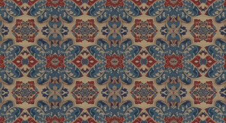 Royal Blue Soft Beige Shah Abbas Inspired Texture Smooth Floral