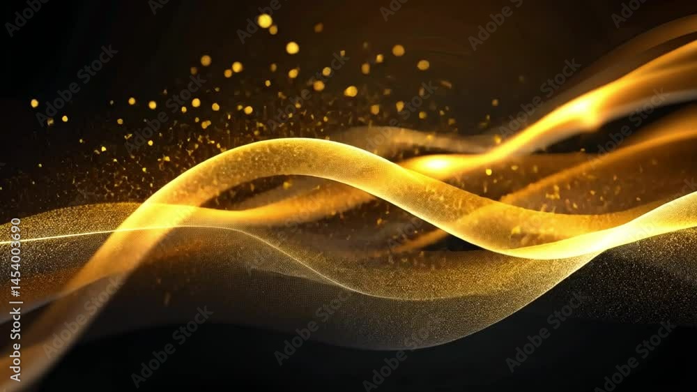 Poster elegant golden waves shimmering abstract design with motion and texture against dark background, sho