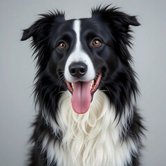 Fototapeta premium Happy Border Collie dog portrait against a gray background showcasing its beautiful black and white fur bright eyes and