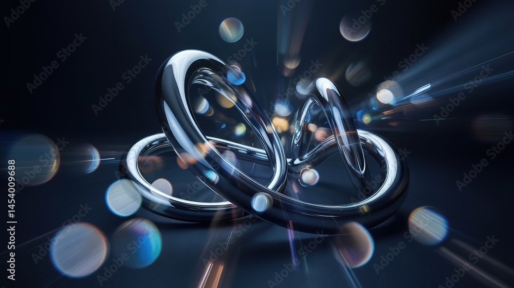 Aufkleber abstract chrome sculpture with bokeh effect and dark background