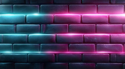 Fototapeta premium Futuristic neon texture colorful bricks light against a synthwave background with retro digital patterns