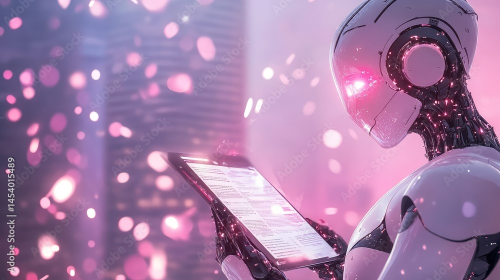 Poster futuristic ai ui reading feedback documents, complaint metrics highlighted with sleek digital graphi