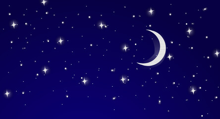 vector view of the night sky with the moon and sparkling stars