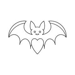 Adorable line art illustration of a cute bat with a heart shape for halloween or valentine's day designs.