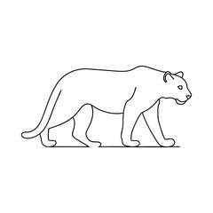 A minimalist outline illustration of a majestic walking lioness depicted with clean modern lines and a simple black and white design.