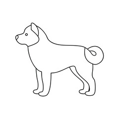 Simple clean illustration of an akita inu dog isolated on white background featuring thick black outline and minimalist design style