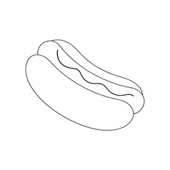 Simple outline illustration of a delicious hot dog with mustard isolated on a white background for food related designs