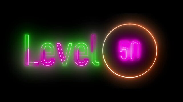 Radiant neon ring surrounding level 50. Artistic concept for virtual design, game levels, and animated title screens.