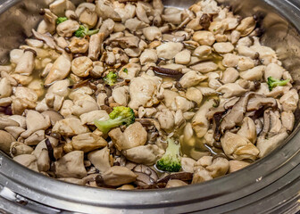 Large Bowl Of Sliced Mushrooms With Broccoli