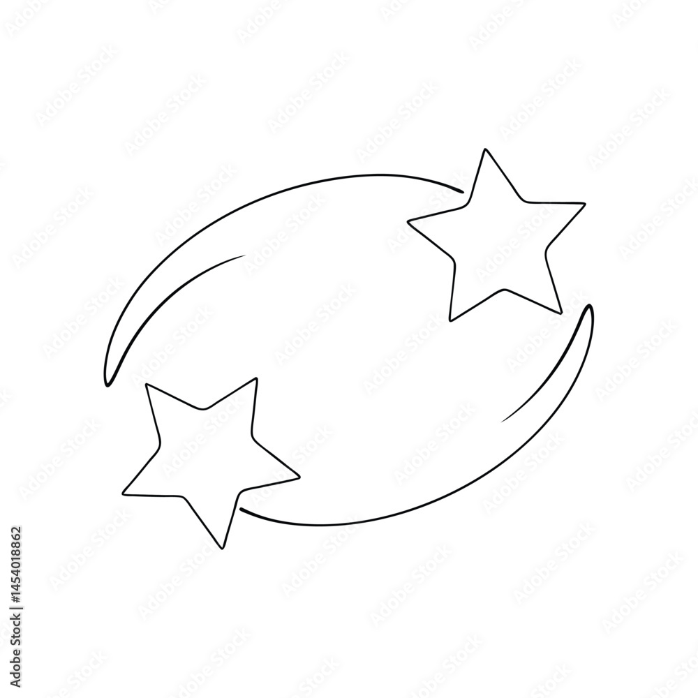 Poster elegant linear illustration of two stars orbiting each other with graceful curved lines and minimali
