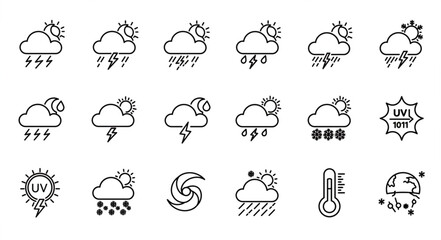 Obraz premium Weather Icon Set – Simplified Meteorological Symbols for Forecast Graphics