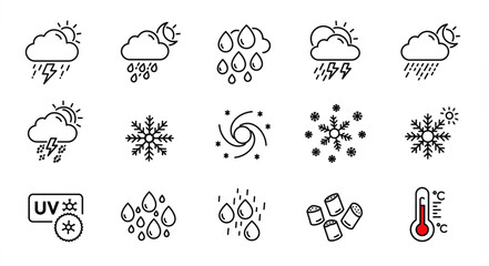 Weather Icon Set – Minimalist Black and White Meteorological Symbols