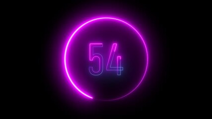 Number 54 in violet bright neon surrounded by a circular glow eye catching digital concept for signage, branding, and aesthetic themes.