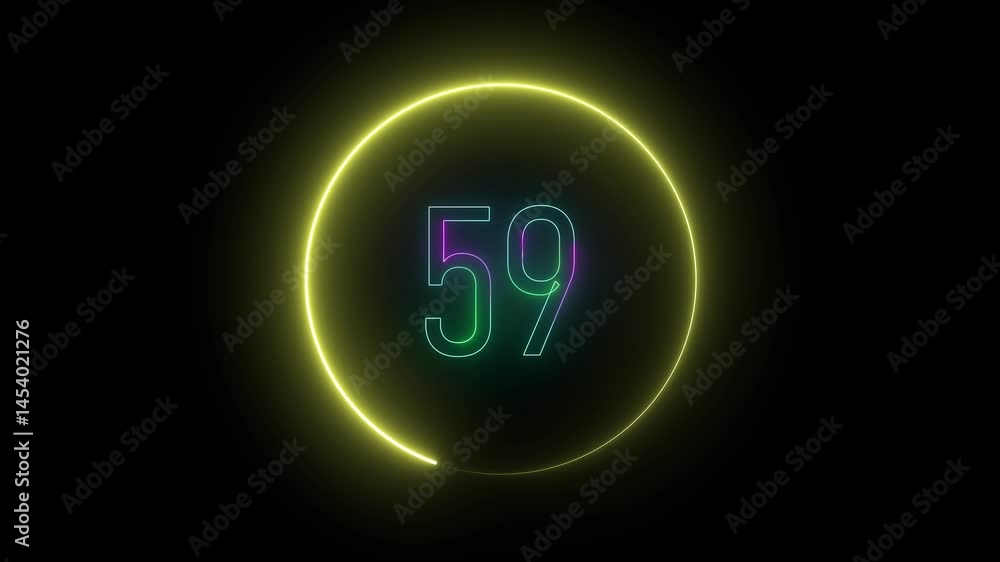 Poster circular neon glow highlighting number 59. sleek and modern number display for creative media and fu