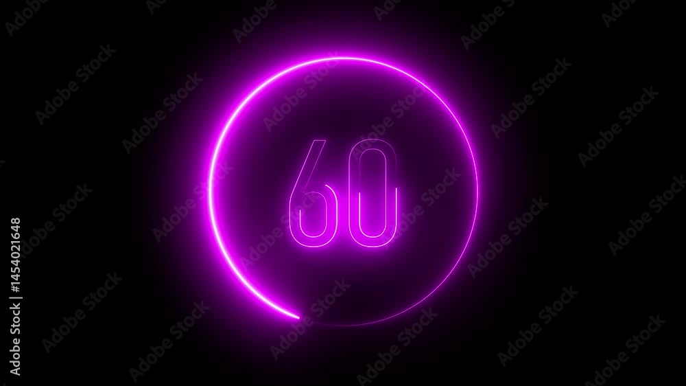 Poster illuminated neon 60 in circle form. minimal yet striking visual for tech-inspired graphics, branding