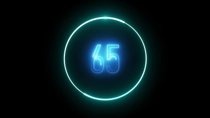 Circular neon frame highlighting number 65. Futuristic counting animation for games, branding, and creative digital content. - Powered by Adobe