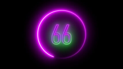 Electric neon number 66 glowing in a circular ring. High energy animated graphic for digital counters and futuristic UI design. - Powered by Adobe
