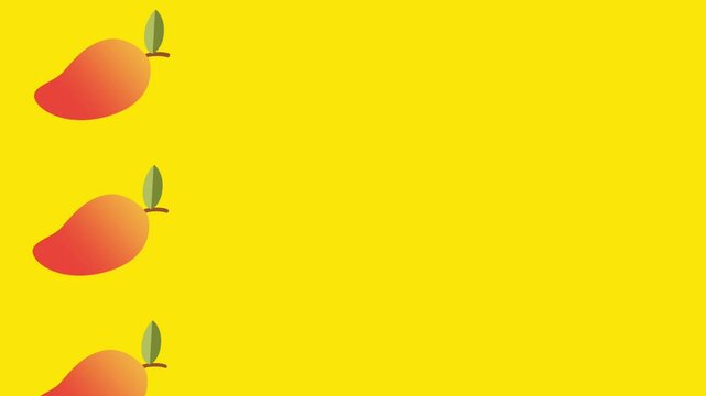 Several mangoes gently fall across a bright yellow background, creating a flowing and lively tropical fruit animation.
