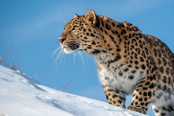 Fototapeta premium A spotted, wild feline portrait of a leopard in its tree habitat
