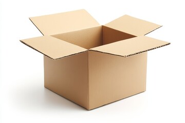 Minimalist White Background Cardboard Shipping Box with Clean Lines and Soft Shadows