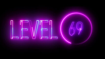 Stylized glowing text level 69 with circular neon accent. Bold animated look for digital progress indicators and visual effects. - Powered by Adobe