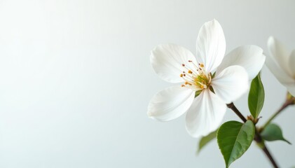 Obraz premium Delicate white blossom against pure white background, light, blossom