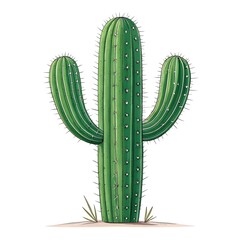 Watercolor cactus with three arms shows bright green hues and sharp thorns on white